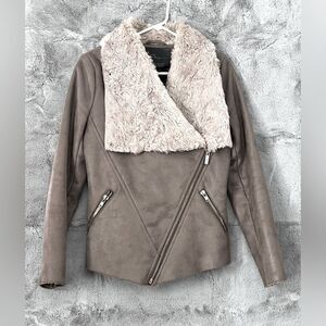 EUC Goosecraft Gallery Women's Gray Faux Fur Collar Jacket Size Small Gallery048